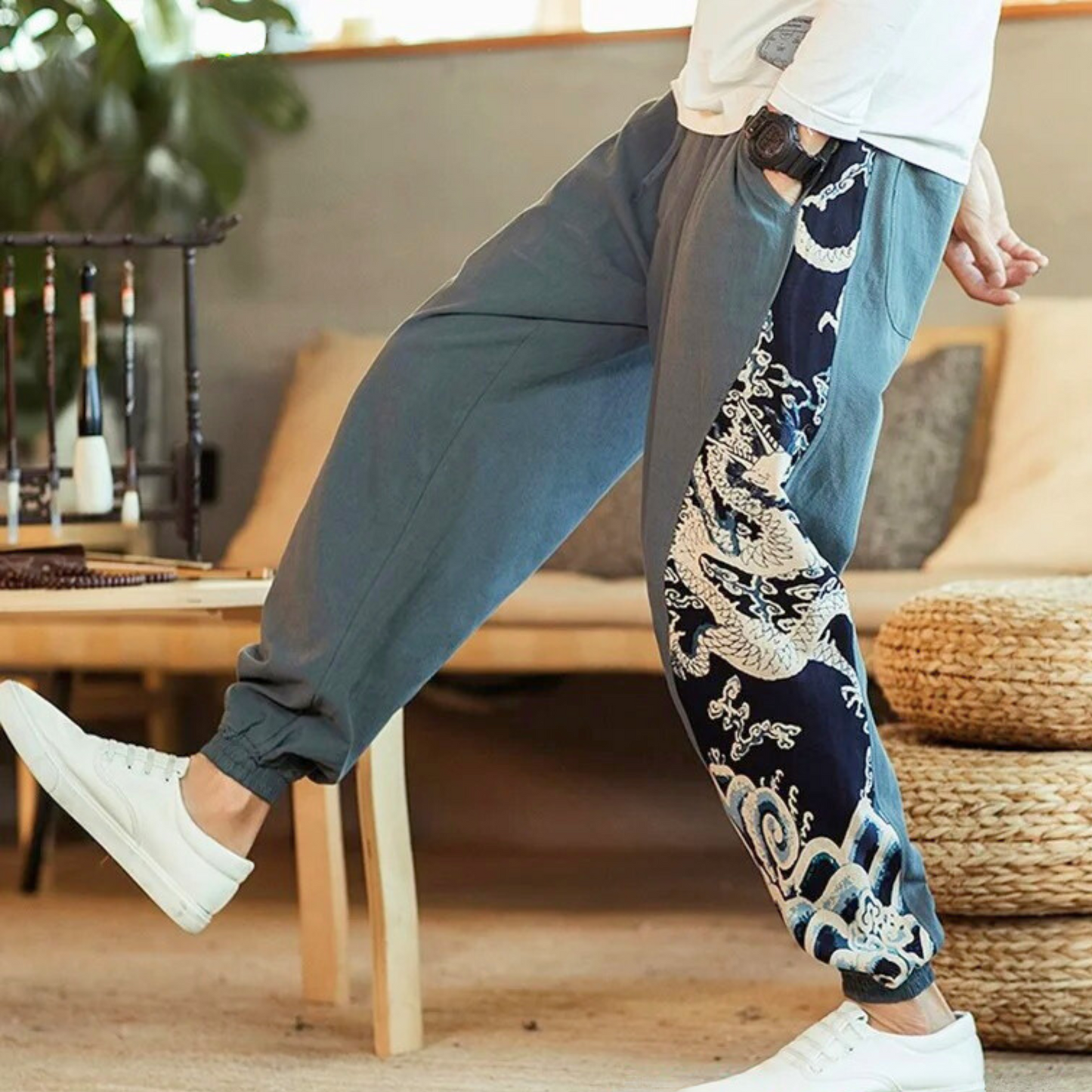 Dynasty Dragon Cotton-Linen Pants