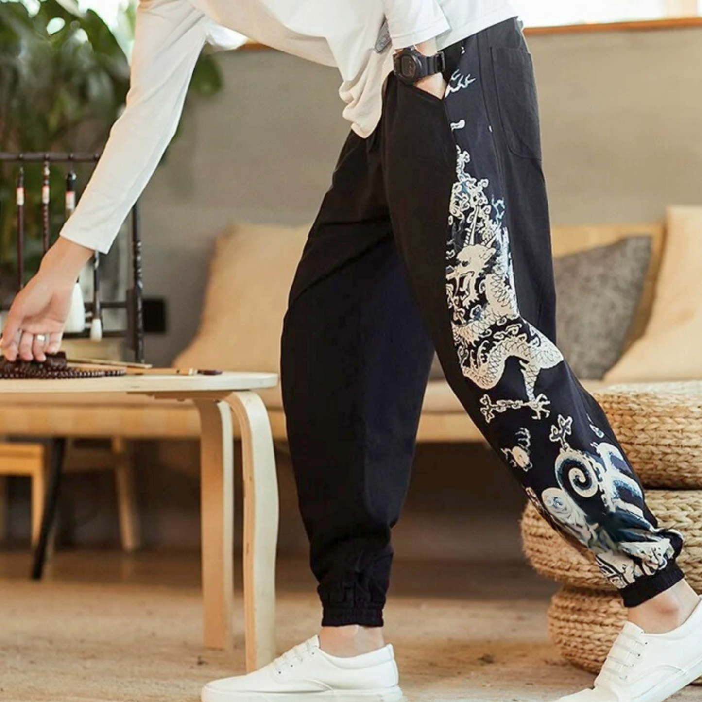 Dynasty Dragon Cotton-Linen Pants