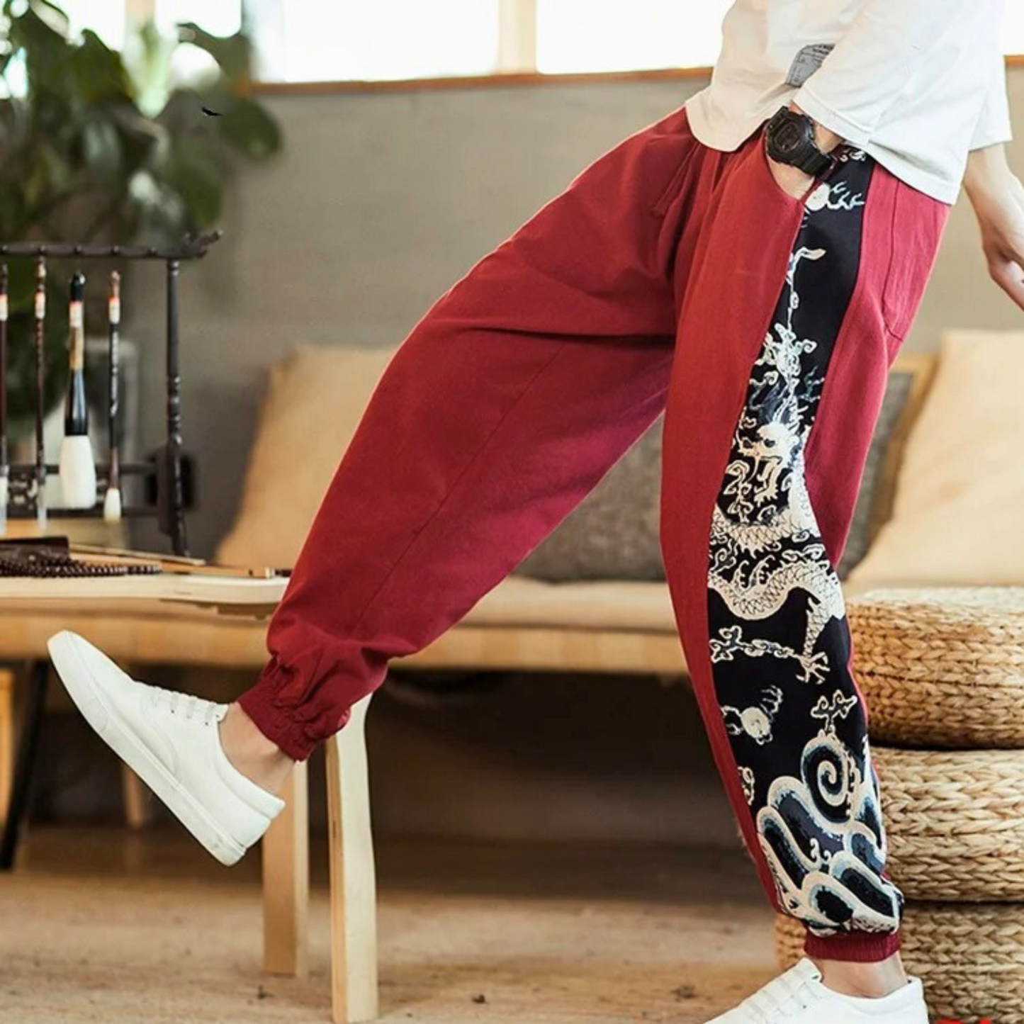 Dynasty Dragon Cotton-Linen Pants